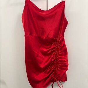 Red Satin Ruched Dress